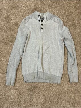 Express Men's Light Gray Zip-Up Mock Neck Sweater